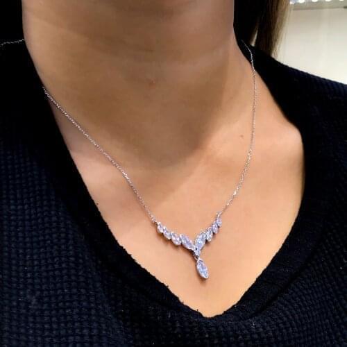 Marquise V Watercourse White Gold Plated Silver Elegant Necklace
