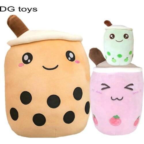 Cute Fruit drink Plush toy Soft Stuffed Green Apple Pink Strawberry Taste Milk Tea Hug Pillow tapioca balls Bubble Tea Cushion