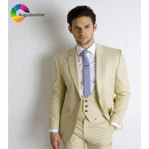 Champagne Men Suits Wedding Slim Fit Groom Blazer Tuxedos Prom Suits 3 Pieces (Jacket+Pants+Vest) Bridegroom Prom
