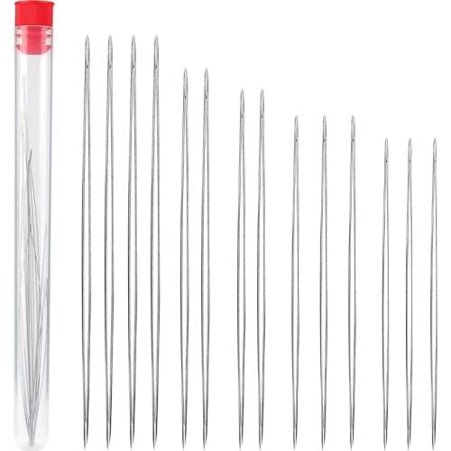 KAOBUY 14PCS Big Eye Stainless Steel Beading Needles Set Collapsible Embroidery Beading Needle Jewelry Making Tools(5 Sizes)