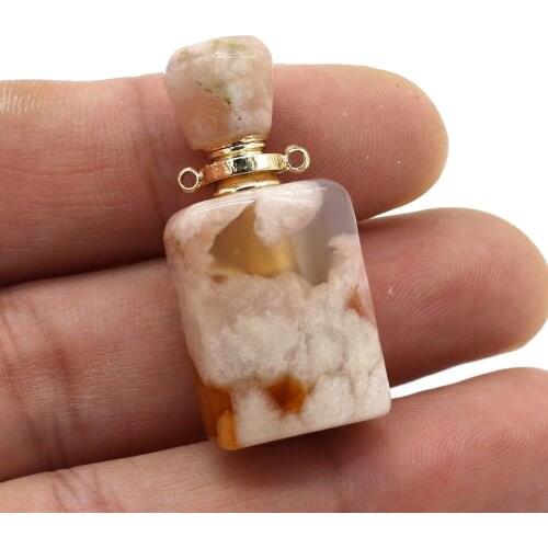 Natural Stone Perfume Bottle Pendants Charm Cherry Agated for Jewelry Making Charms DIY Necklace Accessory