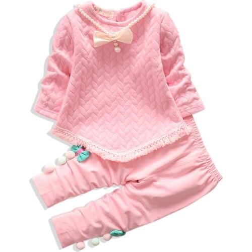 2020 New Spring Autumn Girls Clothing Set Children Suit Baby Pure Cotton Necklace T Shirt Long Sleeve Pants 2Pcs/sets 0-4 YEARS