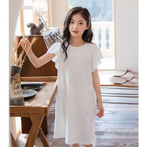 6 To 16 Years, Kids Clothes 2021 New Girls Dress Children Clothes Baby Teenager Shirt Dress Straight Cotton Knit Lace,#6167