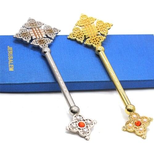 Religious Orthodox Jerusalem Cross ornaments chapel prayer ritual supplies hand holding cross Metal adornos para casa decoracion
