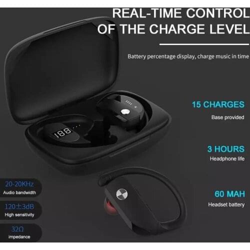 T16 wireless bluetooth headset tws 5.0 binaural stereo LED digital display ear-hook sports waterproof headset with microphone