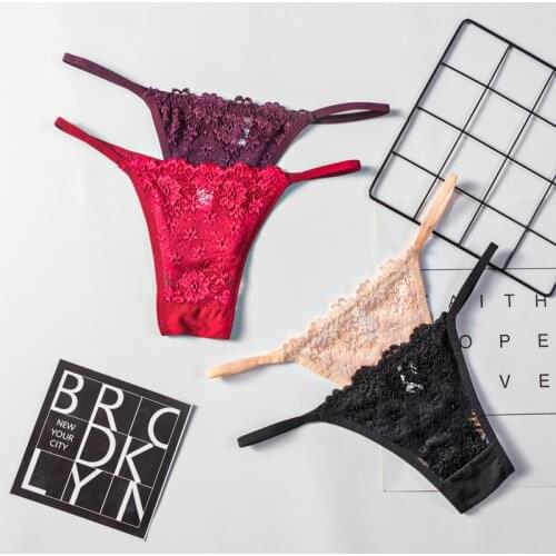 3PCS Sexy Panties Women Lace Low-rise Solid Sexy Briefs Seamless Intimate G-strings Thongs Panty Cotton Crotch Female Underwear