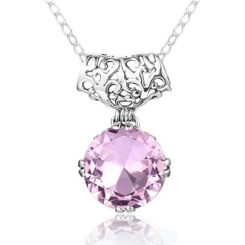 Szjinao Luxury Pink Sapphire Crystal Pendant For Women Real 925 Sterling Silver Necklaces Link Chain Jewelry Engagement Gift