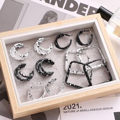 New Trendy Oversized Leopard Drop Earring For Women Classic Black White Geometric Circle Round Hoop Earring Party Jewelry Gifts