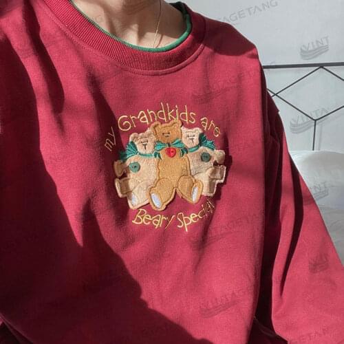 B-TOTO American Retro Wine Red Loose Round Neck Pullover Sweater Women Tide Ins Spring And Autumn Thin Section 2021 New Fashion