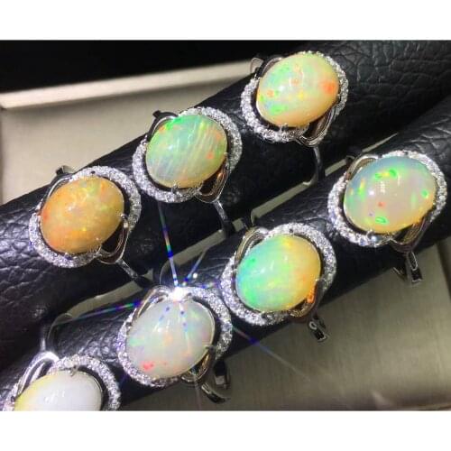 Multicolor Opal Ring 100% 925 Sterling Silver with Real Natural Opal Oval 8x10mm Opal Wedding Rings Women Adjustable Rings Size