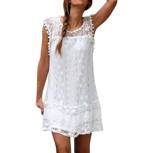 Home&Nest White Sexy White Tassel O Neck Dresses Summer Women Short Sleeve Casual Beach Sundress Hollow Out Mini Dress #0709