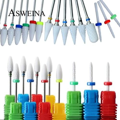 10pc Ceramic Nail Drill Bit Rotary Milling Cutter Set For Electric Manicure Machine Pedicure Burrs Nail Art Tools Accessories