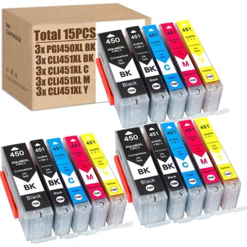 15PCS Ink Cartridges PGI-450XL / CLI-451XL for Canon Pixma MG6640 MX724 MX924 MG5440 MG6340 iX6840 MG7140 iP7240 MG7540 Ip8740
