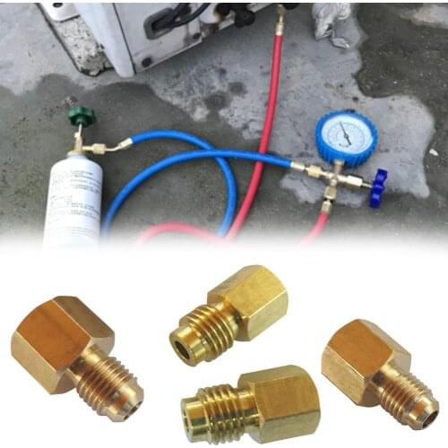 4PCS R134A Brass Refrigerant Tank Adapter To R12 Fitting Adapter 1/2 Female Acme To 1/4 Male Flare Adaptor Valve Core Vacuum Pum