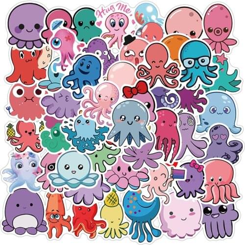 50PCS Marine Animal Cute Octopus Stickers For DIY Laptop Suitcase Guitar Skateboard Motorcycle Decal Waterproof Graffiti Sticker