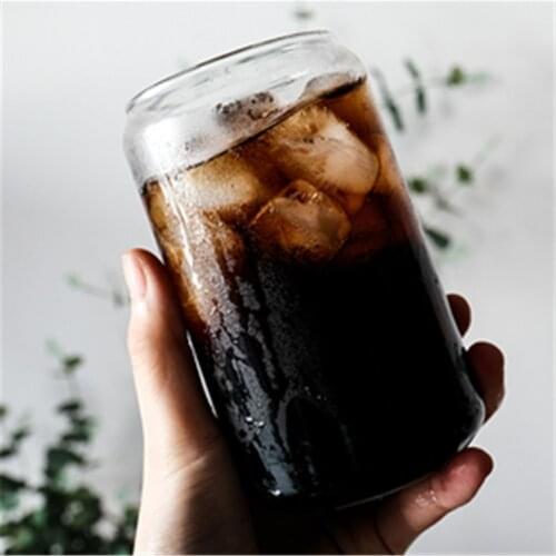 500ml Cola glass cup Nordic minimalist milk beer juice cold drink cups Manual blowing can Japanese drinking utensils with straws