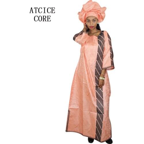 African clothing new fashion design 100% cotton african bazin riche embroidery for women long dress with scarf A176