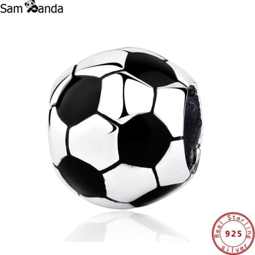 Authentic Original 100% 925 Sterling Silver Bead Charm Soccer Ball Football Charms Fit Bracelets Women DIY Fine Jewelry