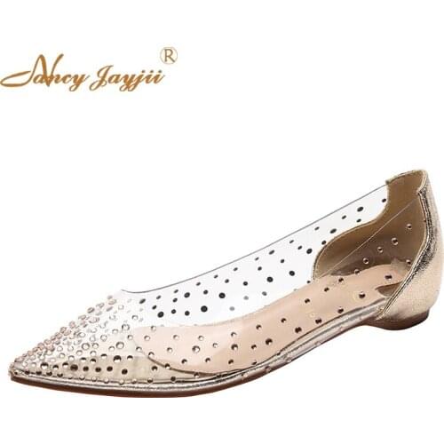 Ballerinas Silver Golden Black Clear Crystal Luxury Ballet Flats Ladies Shoes Woman Pointy Toe See Through Spring 2019 Brand