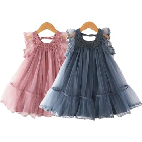 White lace tulle dress age for 3 - 12 yrs little girls graduation gown ruffle sleeveless loose frocks christmas princess costume