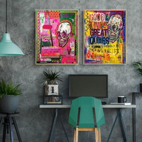 DDWW Color Skull Abstract Oil Painting Canvas Painting Homesick Graffiti Modern Street Art Quote Wall Art Decor