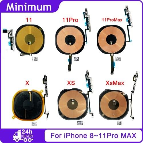 For iPhone X XR Xs Max 11 Pro Max Wireless Charging Chip Coil & Volume Switch Flex Cable Replacement Parts