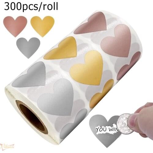 300Pcs/Roll Scratch-off Stickers Heart Shape Round Labels DIY Handmade for Game Childrens Reward