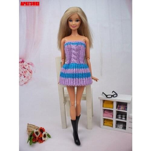 Purple Off-Shoulder Dresses Knitwear Outfits Clothes For Barbie Dolls One Piece Dress Vestidos For 1/6 BJD Doll Accessories Kids