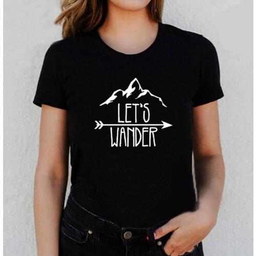Summer Short Sleeve Women Tshirt Harajuku Tee Shirt Femme Lets Wander Letter Print Casual T Shirt Women Tops Camisetas Mujer