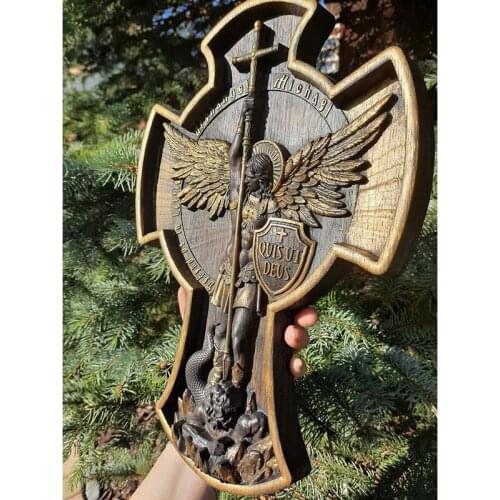 HOT Archangel Michael Natural Wood Carved Religious Icon Christian Wooden Gift for Him Housewarming Gift Gifts for Men