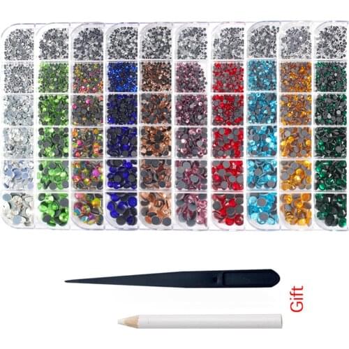 Hot Sale New Set 1200pcs 12 grid boxs Crystal Rhinestones Hotfix ss6-ss30 mixed size Glitter Glass Rhinestone Iron-on gem Strass