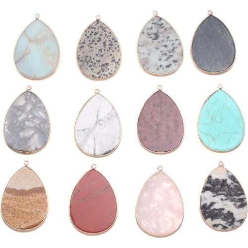 Good Quality Natural Stone Pendants Water Drop Shape Semi-precious Stone Necklace Pendant for Jewelry Making Size 32x55mm