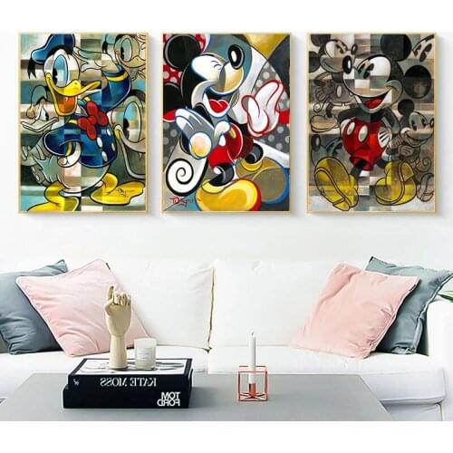 Art Posters Prints On Canvas Disney Colorful Mickey and Donald Duck Paintings Graffiti Wall Picture for Living Room Home Decor