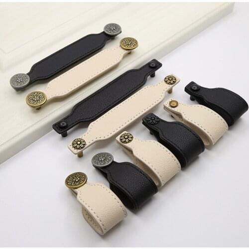 JD Handle Kitchen Door Modern Leather Black White Furniture & Knob Zinc Alloy 96mm Cabinet Minimalist