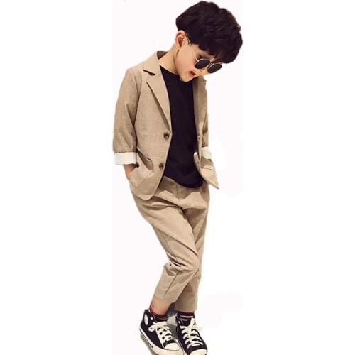 Childrens Casual Suit Sets spring 2019 new Korean Boys Plaid Blazer +Pants 2PCS Outfits Kids Fashion School Party Costume