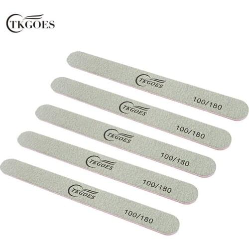 TKGOES 5pcs/lot Grey Nail Files Round Straight Nail Art Sanding 100/180 Grit Nail File Buffer Manicure Pedicure Nail Art Tools