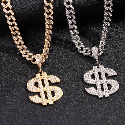 Iced Big Dollar Pendant Chunky Metal Chain Choker Jewelry Punk Hiphop Crystal Rhinestone Miami Cuban Link Chain Necklace Jewelry