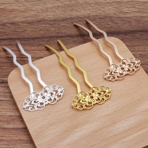 10 Pieces Copper Hair Forks Filigree Flower Decoration Hair Stick Hair Comb DIY Hair Accessories Bridal Hairwear