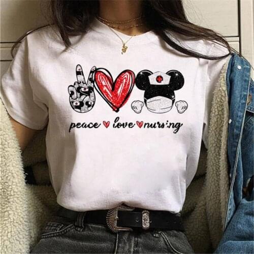 Peace Love Nursing Print Tshirt Women Harajuku Fashion Ulzzang Tops Tee Cartoon Cute Tee Shirts Female Graphic T-shirt