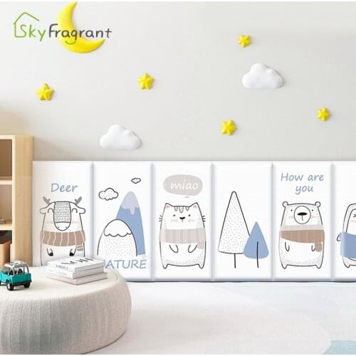 3D Cartoon Soft Wall Stickers For Kids Rooms Bedroom Bedside Wall Surrounding Baby Anti-collision Warm Self-adhesive Sticker