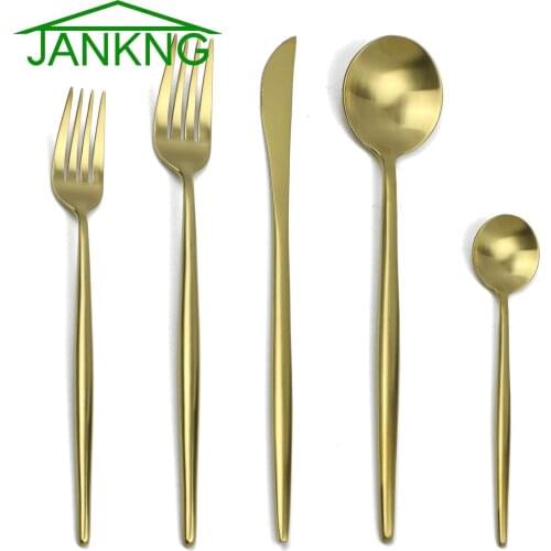 4/5/6Pcs Gold Tableware Cutlery Set 18/10 Stainless Steel Steak Service Knives Fork Matte Dinnerware Set Forks Spoons Silverware
