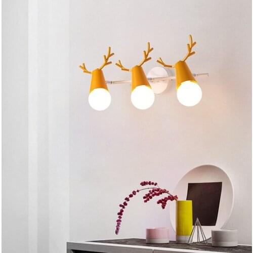 Nordic macaron color bedside lamp simple aisle corridor wall lamp deer head kids room decoration wall light