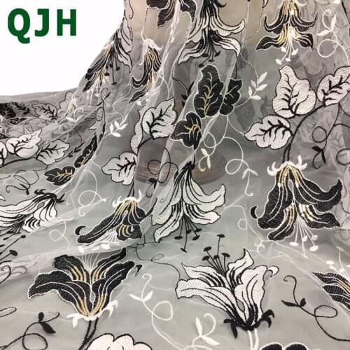 Latest Exquisite Beaded Embroidery Lace fabric black&white Nigerian tulle DIY High-end fashion womens dress Lace Material