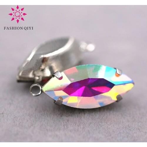 New 7x15mm Sliver base AB color Single loop Glass Crystal loose rhinestones diy Pendant/necklace/Wedding Dress accessories 30pcs
