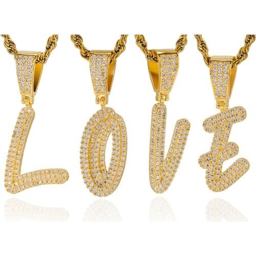 New Arrivals 2021 Trendy Hip Hop Rock A-Z Italic Letter Pendant Necklace Womens Shiny Jewelry Gift Customization