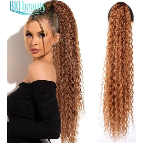 Water Wave Ponytail Wig Pony Tail Fake Hair Extension Clip In Drawstring Ponytails Corn Wave Super Long 30Inch 140G Thick Curls