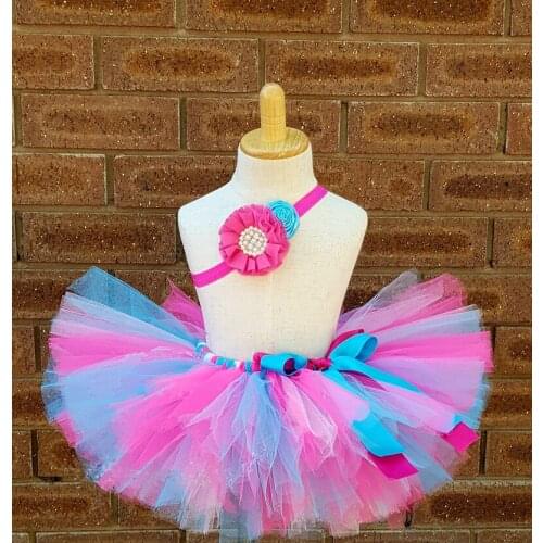 Multicolor Girls Tutu Skirts Baby Handmade Ballet Tulle Pettiskirts with Ribbon Bow and Flower Headband Kids Party Custom Skirts