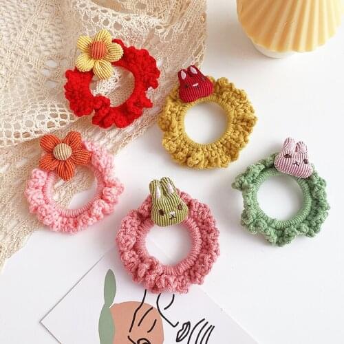 Children Cute Colors Knitting Rabbit Flower Elastic Hair Bands Girls Lovely Soft Scrunchies Rubber Bands Kids Hair Accessories