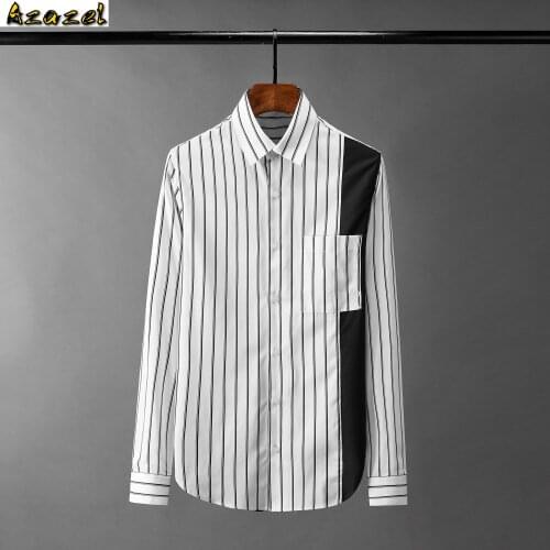 Azazel Long Sleeve Mens Shirts High Quality Black And Stripe Casual Mens Dress Shirts Fashion Slim Fit Party Man Shrits