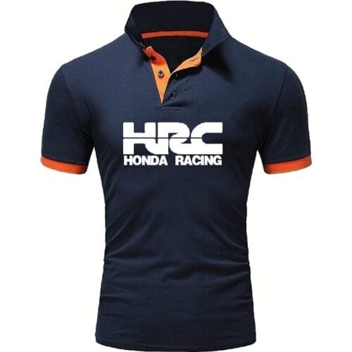 NEW Fashion Men Solid color short sleeve HRC race motorcycle Car Logo printing tops high quality Pure cotton Mens polo shirt
